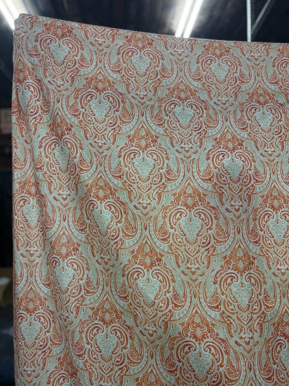 Cynthia Rowley Orange and Cream Printed Fabric Table Cloth Boho Paisley